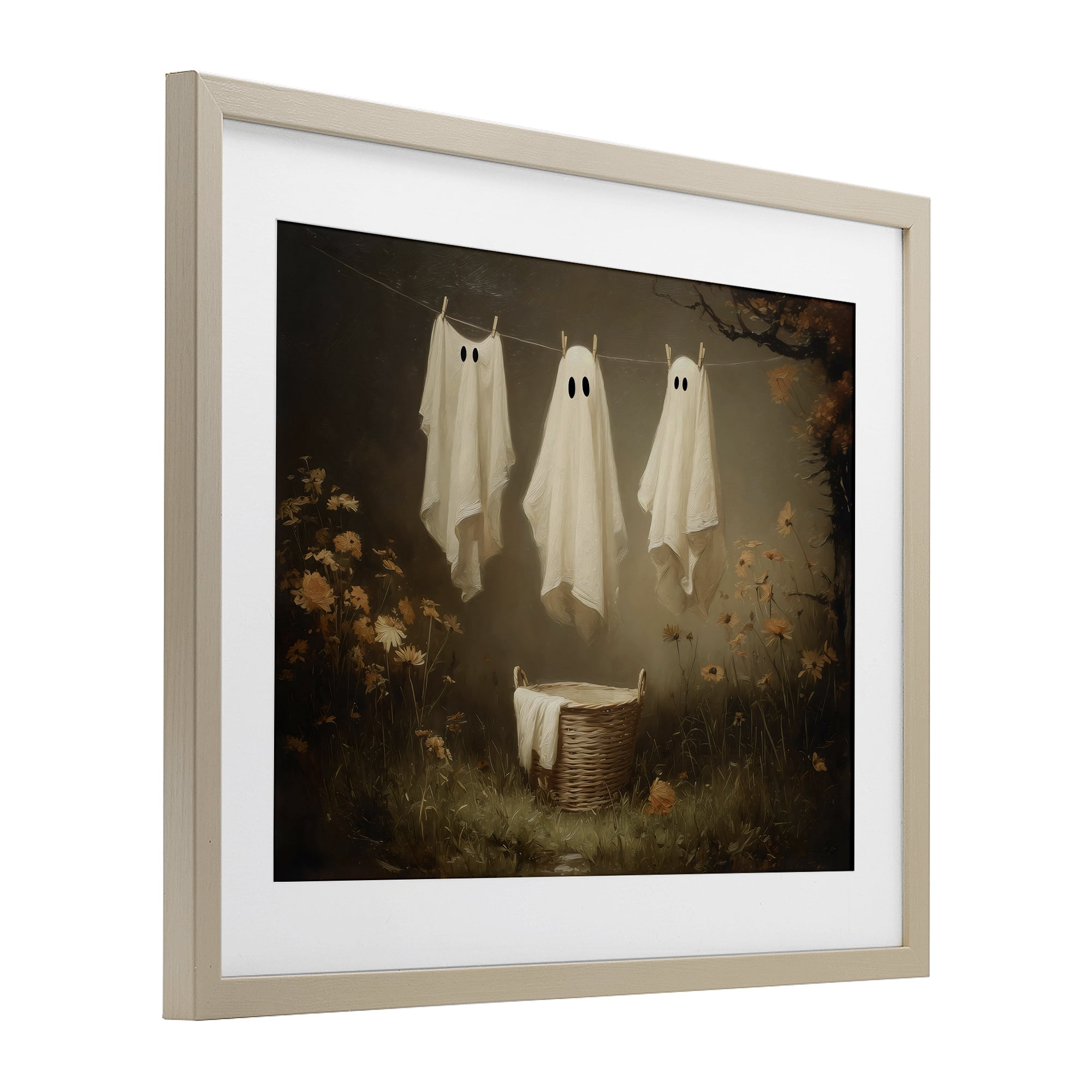 Three Laundry Ghosts Hanging Birch Framed Print Under Glass, design by Arlington Prints