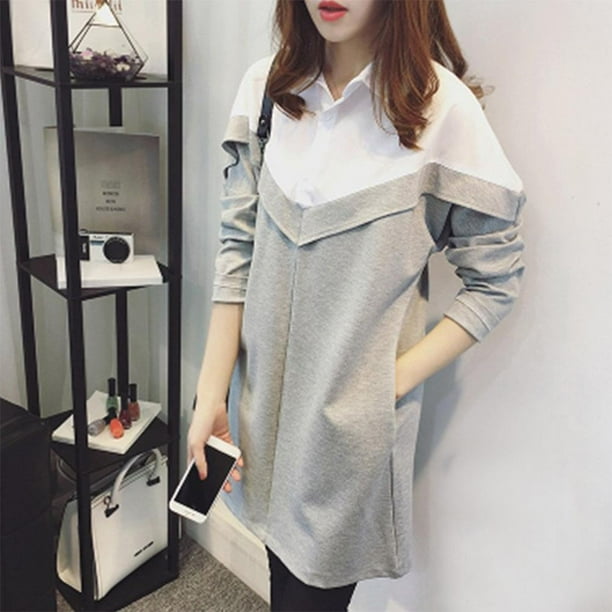 Kavoc Women Autumn Fashion Lapel Shirt Dresses Patchwork Korean