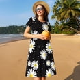 thumbnail image 4 of Sikiie Daisies Flowers Print Women's Short-sleeved Dress, Round Neck Slim Knee-length Dress, Summer Clothing Suitable for Daily Leisure and Vacation, 4 of 6