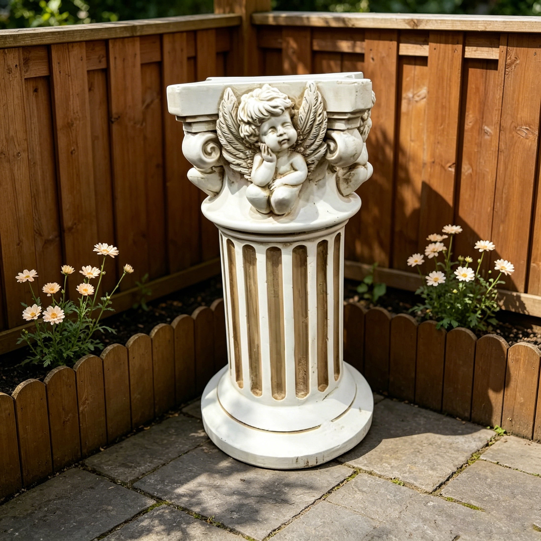 GDF Studio 18" Ancient Vintage Angel Carved Roman Column Pedestal, Garden Display Stand for Statues & Ornaments
