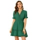thumbnail image 1 of Mini vestido sólido de manga corta con cuello en V y cintura elástica para mujer lago verde S, 1 of 5