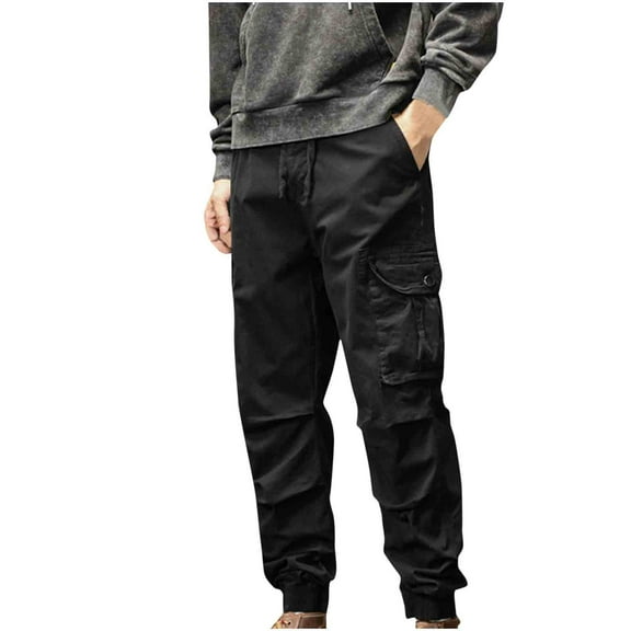 Lorytime Men's Cargo Pants Work Cotton Elastic Waist Joggers Soild Zipper Sports Pants with Multi Pockets Outfits