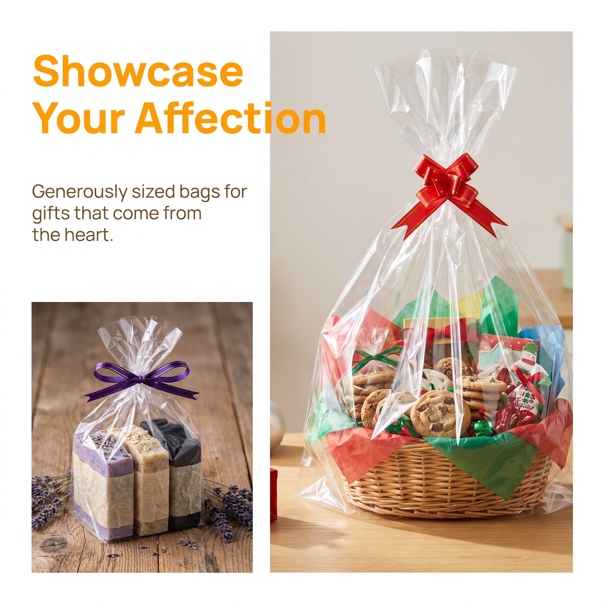 Unique Bargains 10Pcs Premium Present Bags for Gift Basket Clear 11.8" x 17.7"