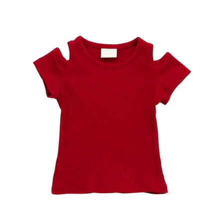 

Baby Girls Casual Cut Out Shoulder T-Shirts Toddler Cute Short Sleeve Blouse Top