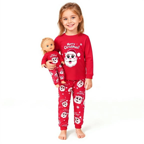 HYCLES Doll and Girls' Christmas Pajamas Set for Girls and 18" Dolls Clothes
