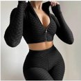 thumbnail image 1 of ITFABS Female Casual Solid Color Stand Collar Long Sleeve Crop Tops+Short Pants, 1 of 3