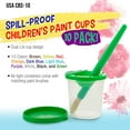 thumbnail image 2 of Vasos de pintura antiderrames para niños de 10 piezas con tapas de colores y juego de pinceles redondos grandes de 10 piezas con asas de plástico, 2 of 4