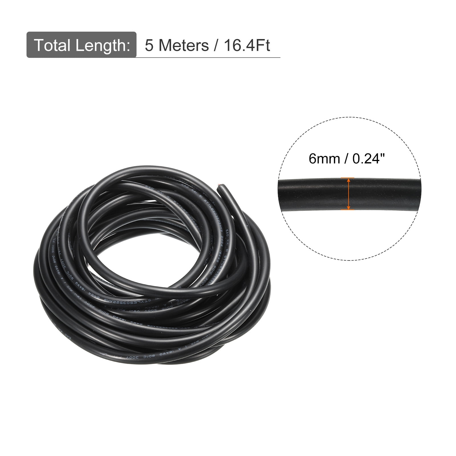 18AWG Electrical Wire 3 Conductors Tinned Copper 16.4Ft Low Voltage Case Flexible Extension Power Cord Black