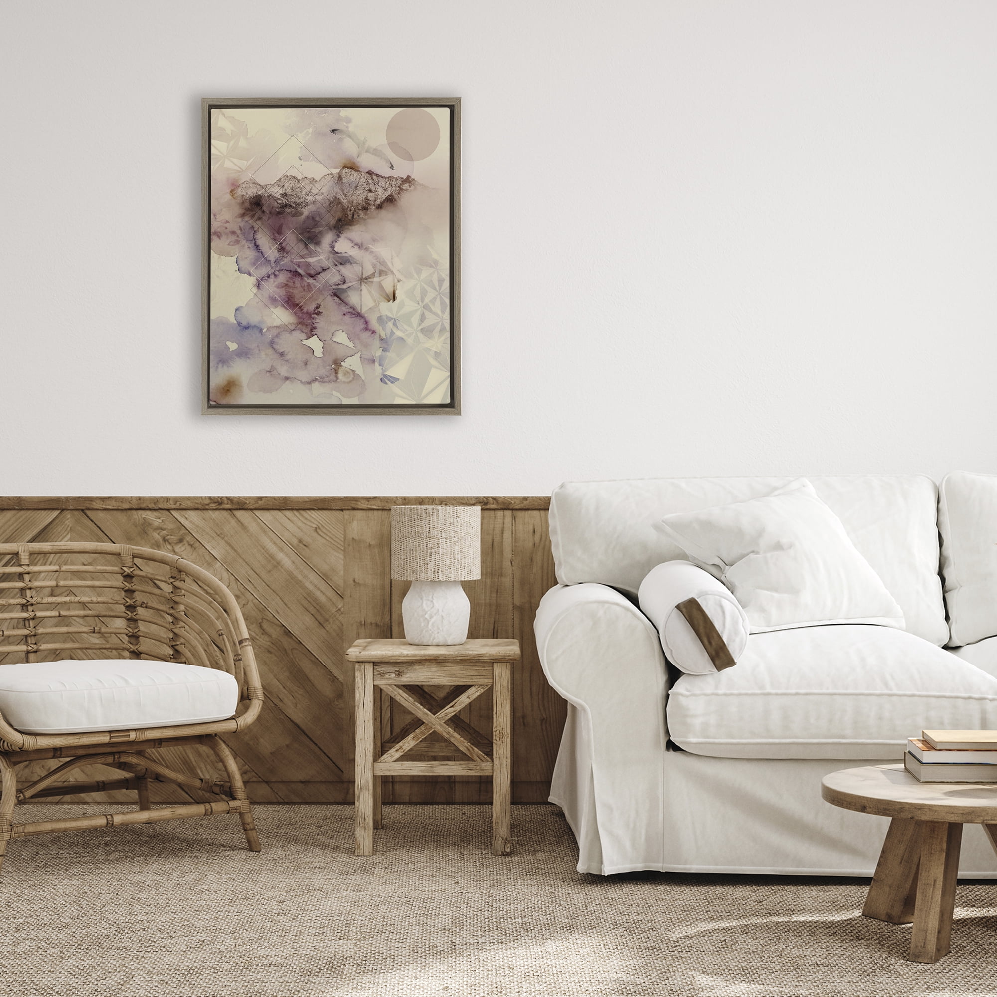 Stupell Industries Dust Abstract with Geometrics Brown Framed Floater Canvas Wall Art, design by Gemma Bardot