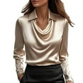 thumbnail image 2 of Endives Women's Long Sleeve Shirts Elegant Cowl Neck Satin Blouse Work Shirt Womens Top, 2 of 5