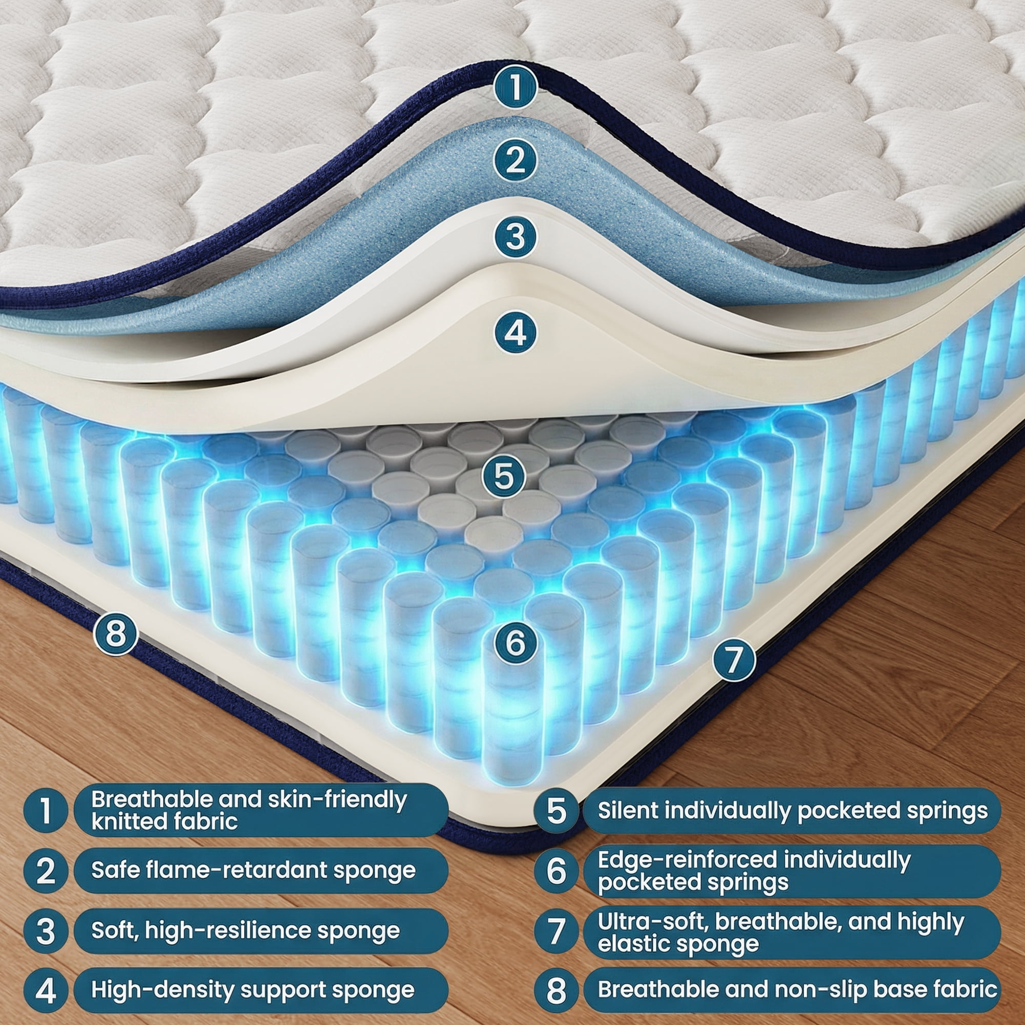 Full Mattress, 10 Inch Memory Foam Hybrid Mattress with Individual Pocket Spring, Motion Isolation, Upgrade Zoned Support, Strengthen Edge Support, Medium Firm, Pressure Relief, CertiPUR-US Certified