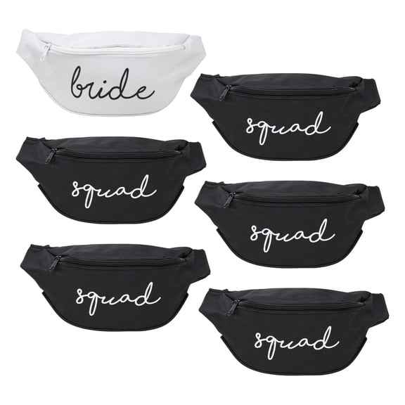 Funky Junque Bridal Belt Bag Fanny Pack for Women - Bride (White) & 5 Squad (Black)