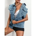 thumbnail image 4 of Womens Denim Vest Classic Button Down Sleeveless Jean Jackets Cropped Distressed Vest Light Blue L, 4 of 8