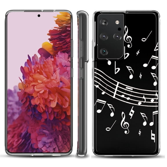 Slim-Fit Lightweight Protective Phone Case compatible with Samsung Galaxy S21 ULTRA 5G, by OneToughShield ® - Music Notes / Black