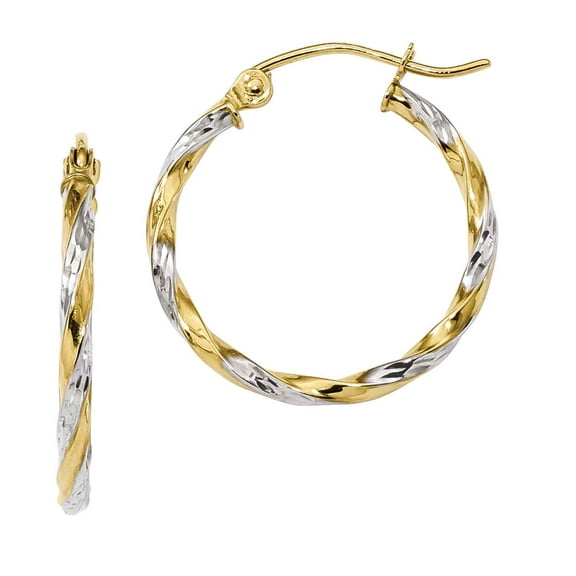 Primal Gold 10 Karat Yellow Gold and Rhodium Hollow Twisted Hoop Earrings
