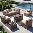 thumbnail image 4 of Aoxun 8 Piece Patio Furniture Set with 44” Fire Pit Table Wicker Rattan Outdoor Sectional Sofa Set with Coffee Table and 4” Thickened Cushions, Beige (Waterproof Cover Included), 4 of 9