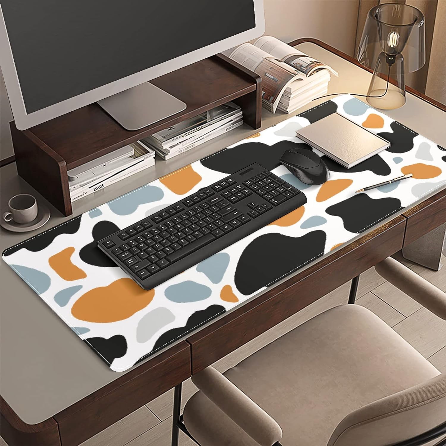 Colorful Cow Print Desk Mat, Desk Accessory, Cute Workspace, Trendy Workspace, Trendy, 35.4x15.7in Large Gaming Mouse Pad, Cute Desk Topper, Pretty Desk Pad