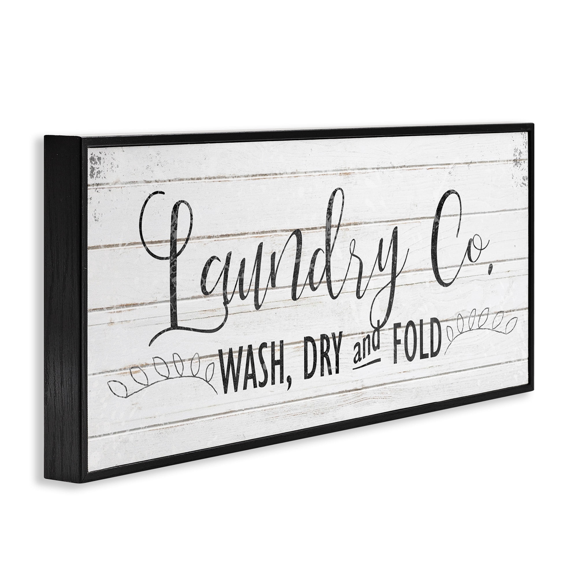Stupell Industries Laundry Wash Dry & Fold Typography Painting Black Framed Art Print Wall Art, 30 x 13