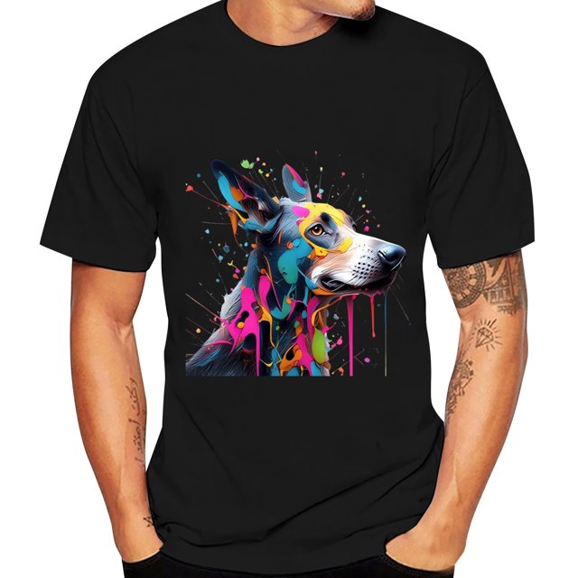 Chemise pour Homme Adult Male Shirt Chemises Extra Larges pour Hommes T-Shirt Col Rond Manches Courtes Imprimé Animal Art de Rue Vêtements de Sport (Noir, TG)