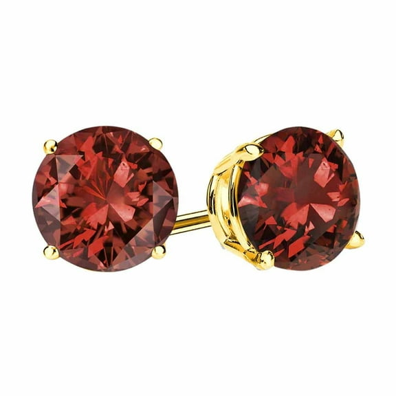 14k Yellow Gold 3 mm Created Garnet Sapphire Round Plated Stud Earrings by Paris Jewelry