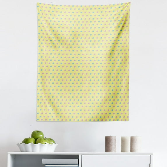 Pink Polka Dots Tapestry, Repeating Blots in Pastel Tones Illustration, Fabric Wall Hanging Decor for Bedroom Living Room Dorm, 5 Sizes, Yellow Multicolor, by Ambesonne