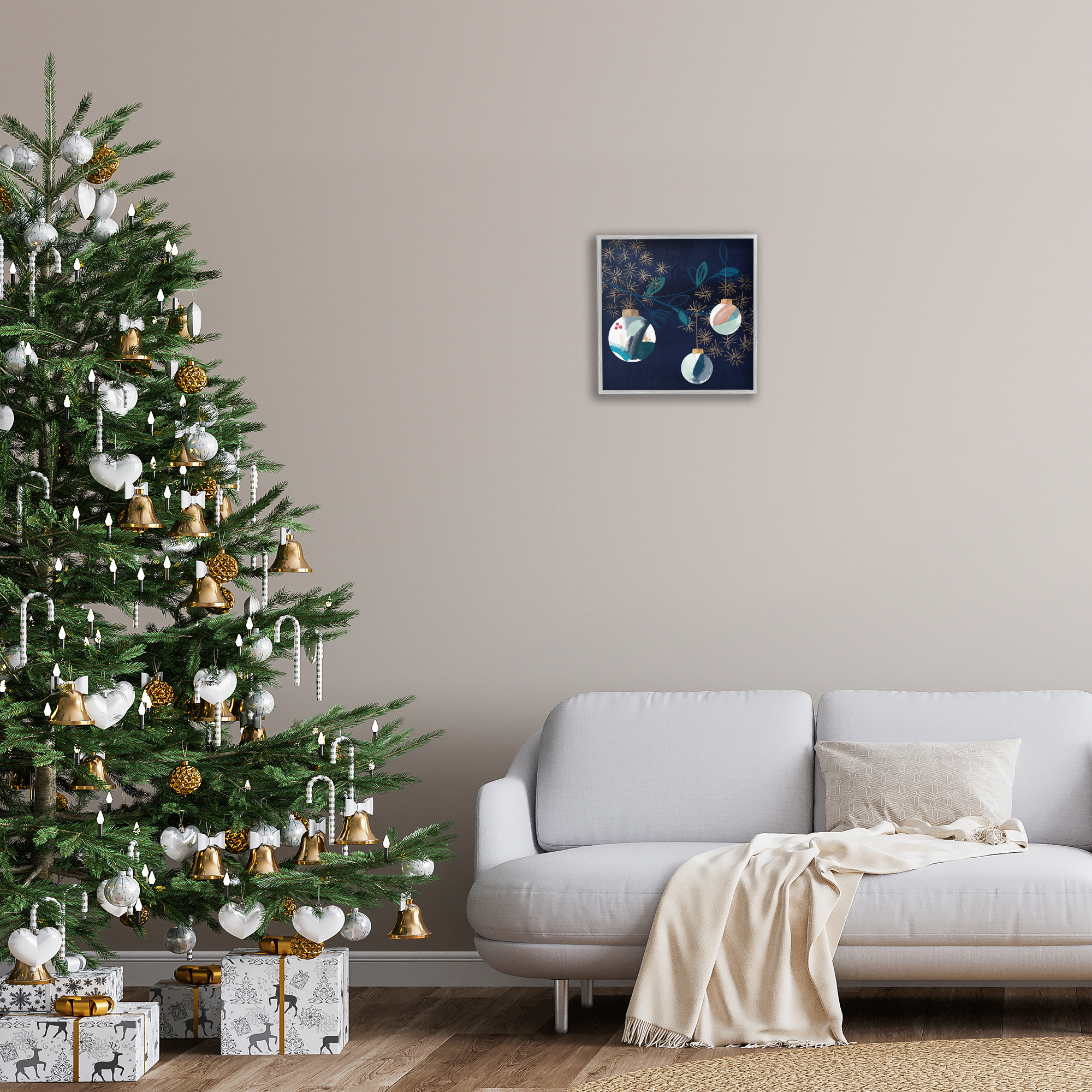 Stupell Industries Hanging Christmas Orbs Holiday Painting Gray Framed Art Print Wall Art, 17 x 17