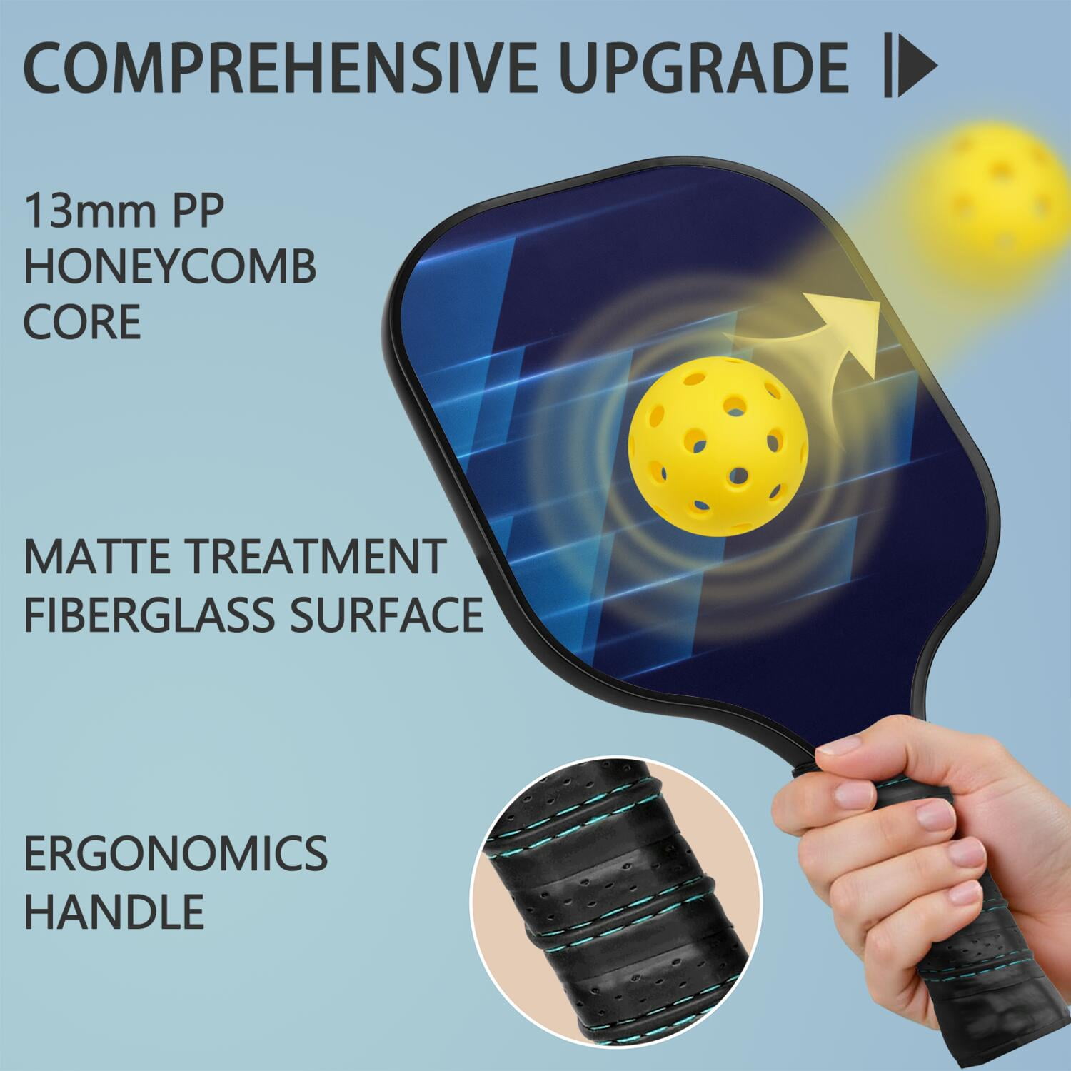 Pickleball Paddles Set Of 2, Fiberglass Surface, Thunder, Speed Print, 4 Balls & Bag