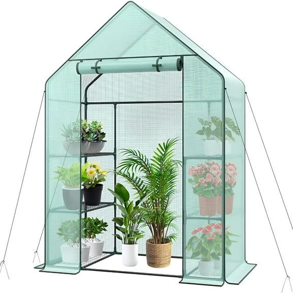 ZULAR 3 Tier 6 Shelves Mini Walk-in Greenhouse,Durable PE Cover Green House Kit with Anchors and Ropes,Outdoor Plant Gardening Hot House for Growing Vegetables,Flowers
