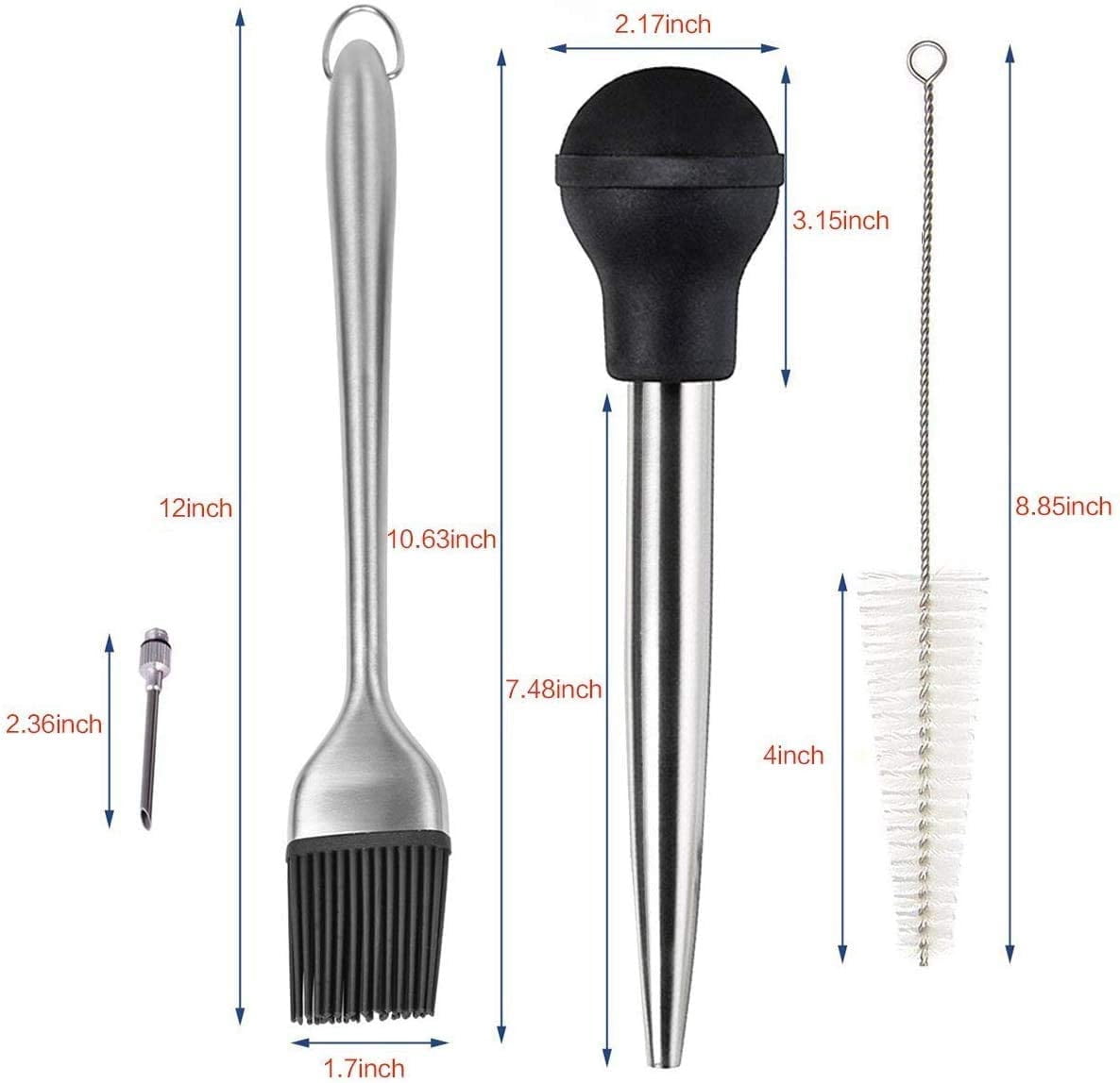 Marinade Injector Pump Drip, Meat Seasoning Syringe, Flavor Syringe Turkey Baster with Cleaning Brush, Silicone Pastry Brush for BBQ Meat Beef Chicken Pastries Jam