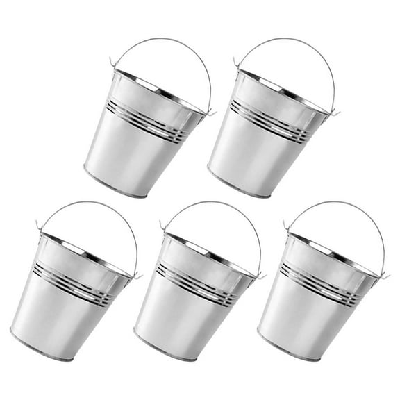 UPOUART Ice Storage Bucket Tinplate Silver 5Pcs Portable For Parties