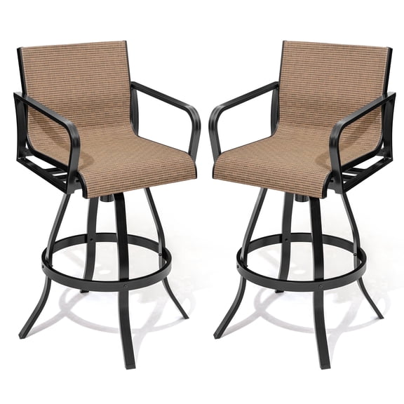 Crestlive Products Outdoor Swivel Bar Stools Set of 2, Patio Bar Height Chairs with Rust-Resistant Aluminum Frame, 360° Swivel, Brown