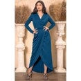 thumbnail image 3 of KOH KOH Long Sleeve Full Floor Length V-Neck Sexy Wrap Empire Waist Formal Dressy Winter Fall Cocktail Wedding Guest Party Tall Gown Maxi Dress For Women Dark Blue Jade Large US 12-14 NT292, 3 of 7