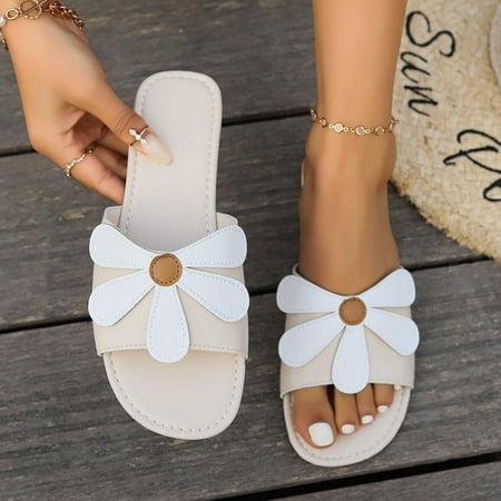 

AOOCHASLIY Independence Day Shoes Women s Summer Plus-size New Flowers A Outside The Beach Slippers