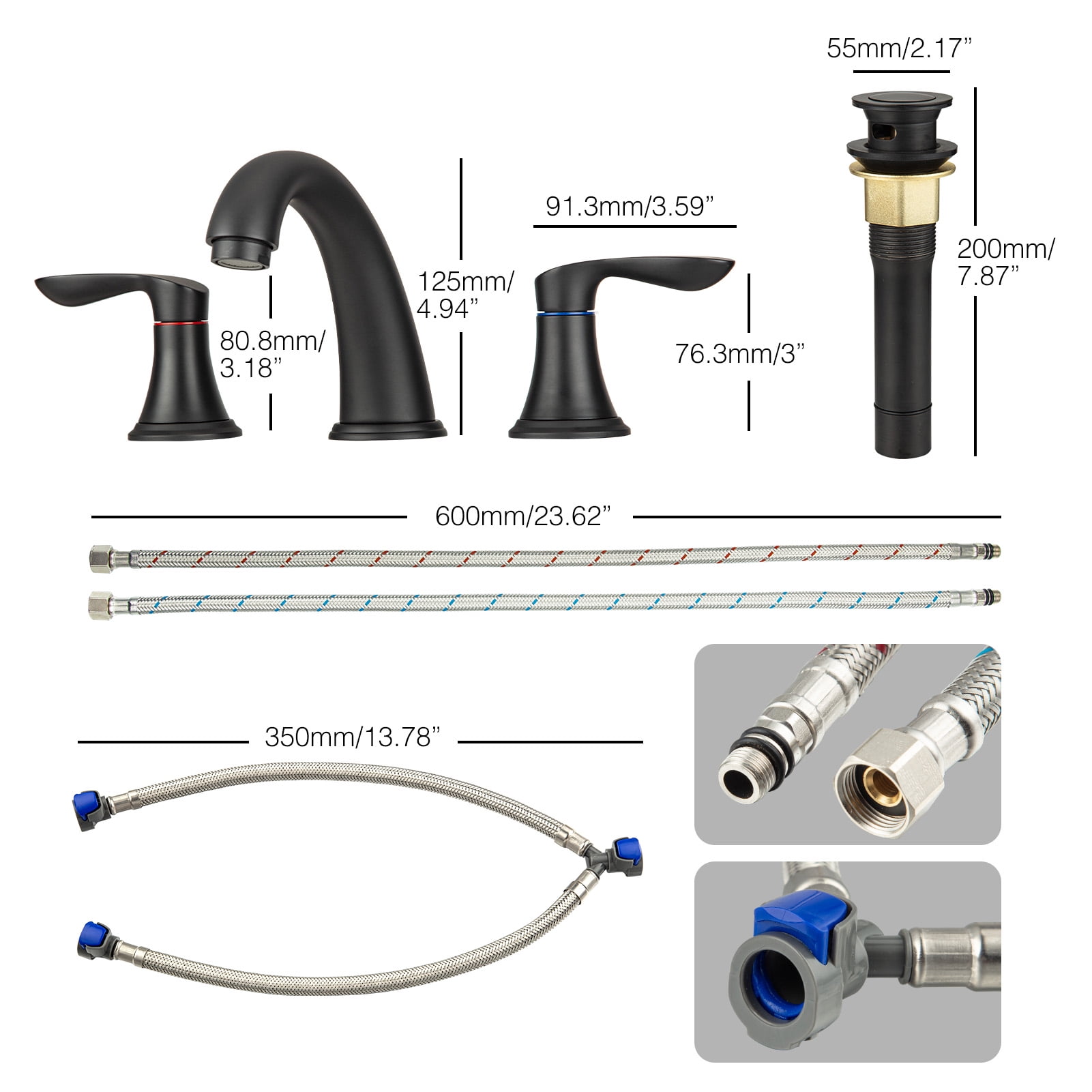 Accreate 8 Inch Bathroom Faucets for Sink 3 Hole with Pop up Drain and cUPC Lead-Free Hose