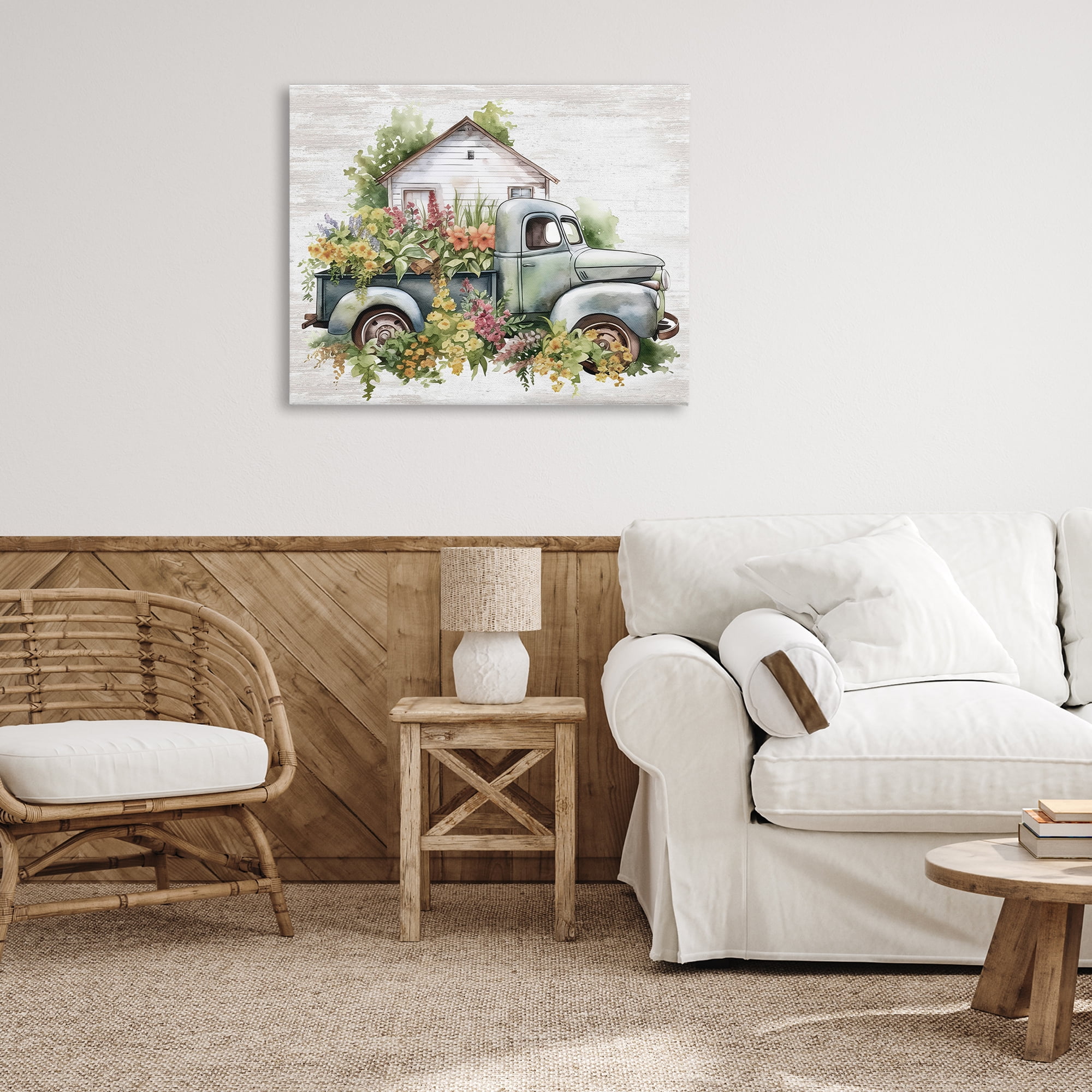 Stupell Industries Country Floral Truck Transportation Painting Gallery Wrapped Canvas Art Print Wall Art, 40 x 30