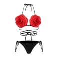 thumbnail image 2 of 1 Set Bikini Set 3D Rose Decor Halter Neck Lace-up Soft Quick Dry Padded Wireless Beachwear Hot Spring Bathing Suit Summer Vacation Beach Swimsuit, 2 of 7