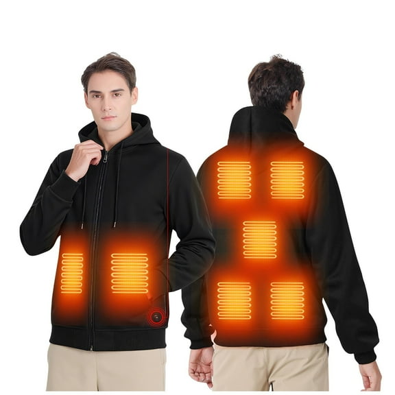 APEXFWDT Men's Zip-Up Heated Hoodie Jacket - Fleece Heating Sweatshirt Outerwear Warm Thermal Activewear,No Battery Included,L,Black