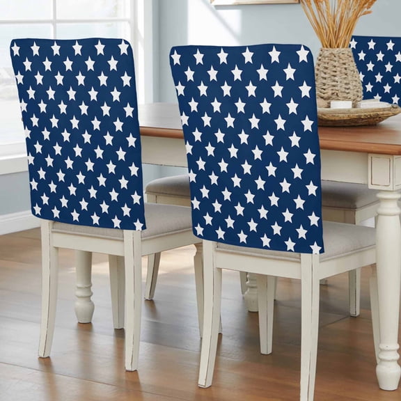 4th of July Chair Back Covers, Independence Day Patriotic White Star Blue Removable Chair Covers for Dining Chairs Set of 8, Washable Chairs Slipcovers Back Seat Protector for Wedding Party 19"x20"