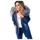 thumbnail image 2 of Chaqueta vaquera de manga larga con capucha y cuello alto para mujer, informal, de color liso, 2 of 9