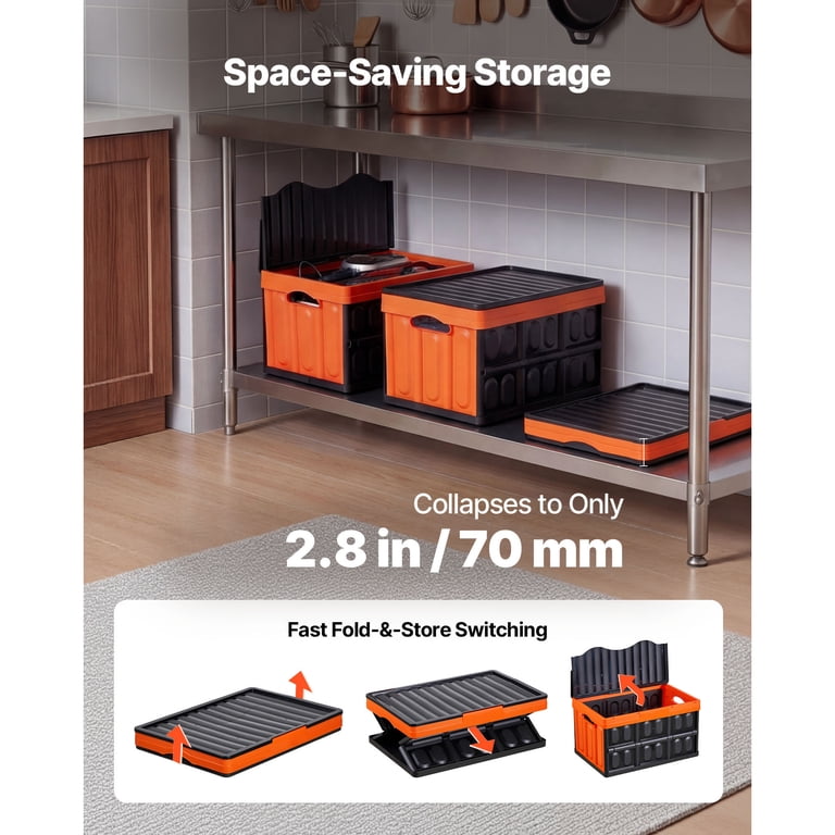 KFFKFF Plastic Collapsible Storage Bins with Lids, 45L 3-Pack