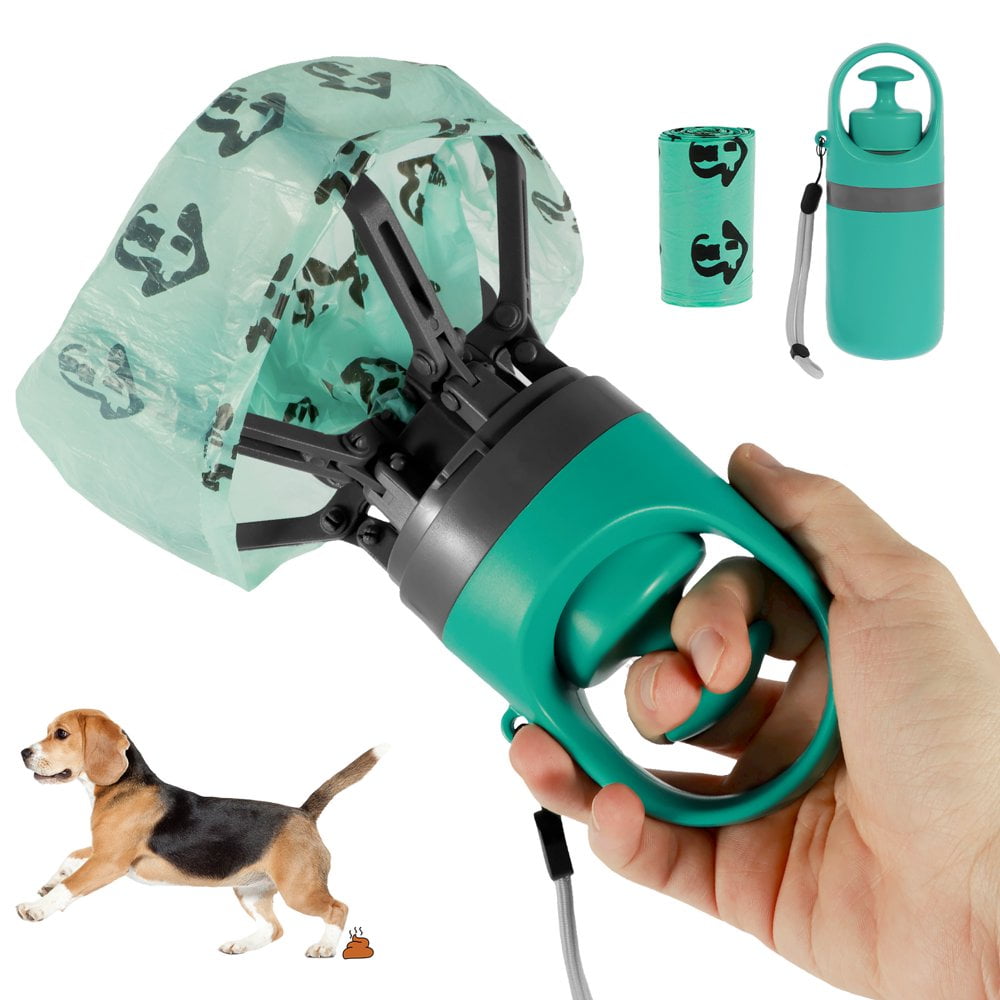 Dog Pooper Scooper Portable Claw Poop Scooper with Built In Poop Bag Dispenser Lightweight Pet Waste Pick up Cleaner Handheld Pet Poop Grabber for