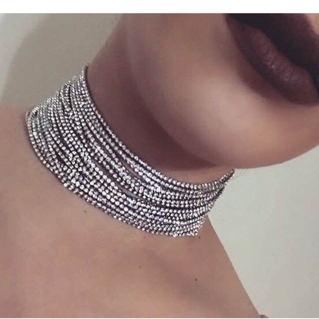 Gargantilla de cadena de múltiples capas con diamantes de imitación y cristales, collar llamativo, joyería de boda para mujeres y niñas