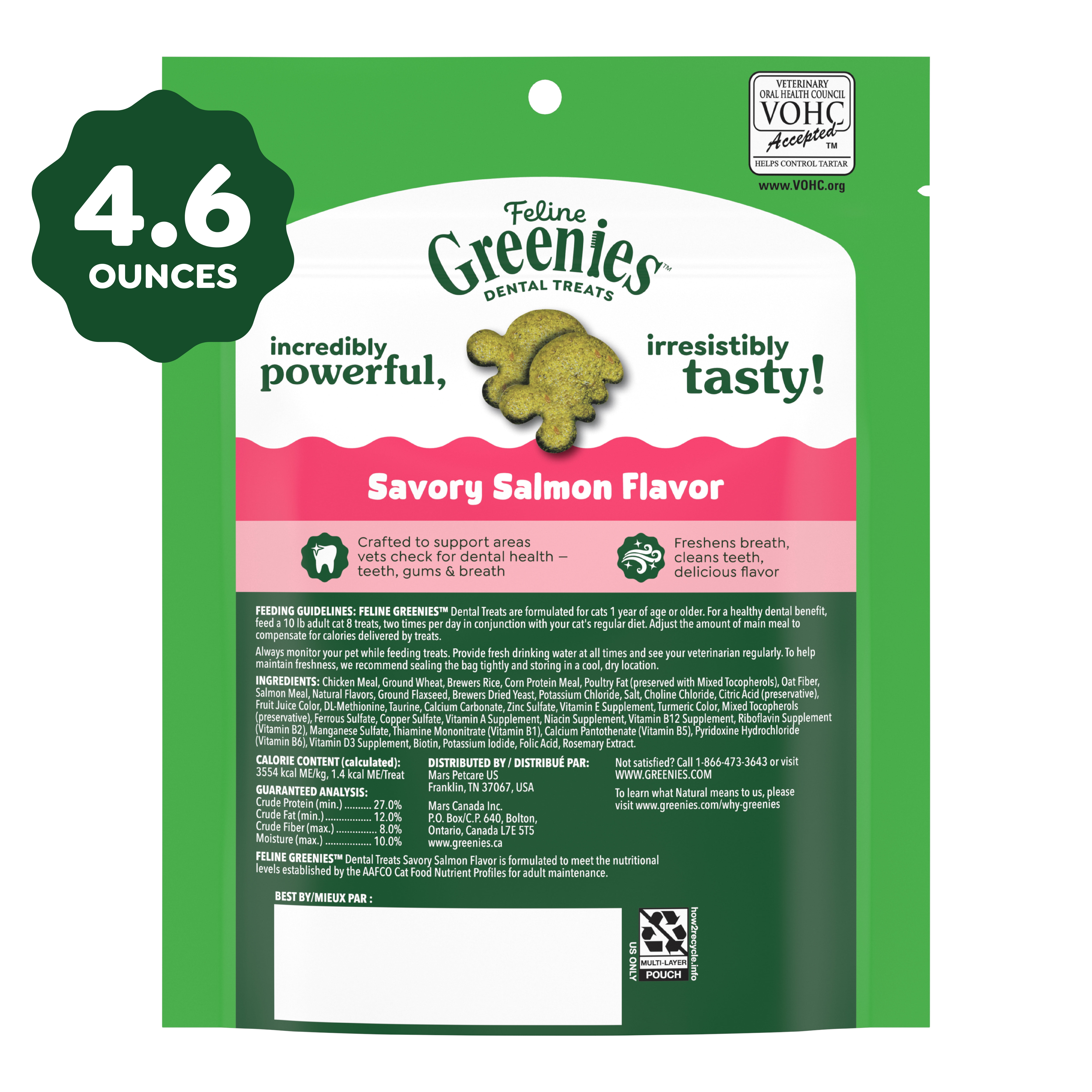 (10 pack) Greenies Feline Savory Salmonflavor Adult Natural Dental Cat Treats, 4.6 Oz Pouch