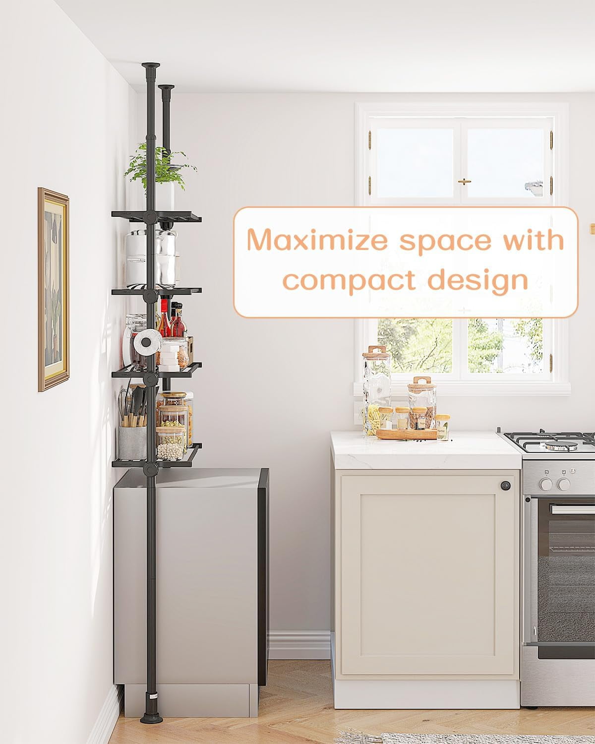 Adjustable Over The Toilet Storage Shelf, 4-Tier Ample Over Toilet Bathroom Organizer and Storage,Tension Mounted Above Toilet Storage Cabinet for Versatility, Fits 64-113 Inch Heights, White