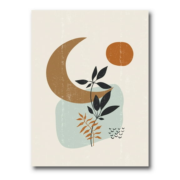 Designart ' Abstract Moon and Sun With Minimal Plants ' Modern Canvas Wall Art Print