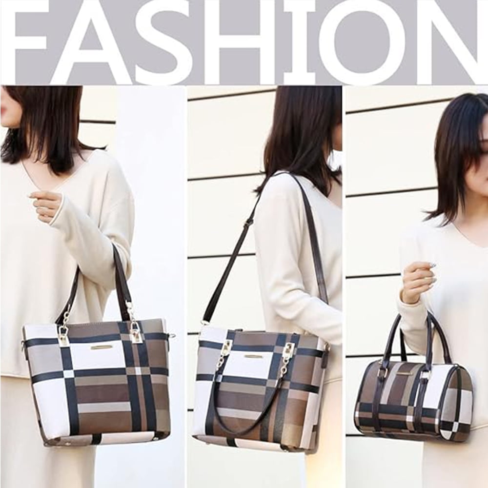 6PCS/Set Leather Handbags, Womens Handbags Tote Bags Shoulder Bag Purses Satchel Bag Top-Handle Handbag Crossbody Bag Wallet Clutch, Brown