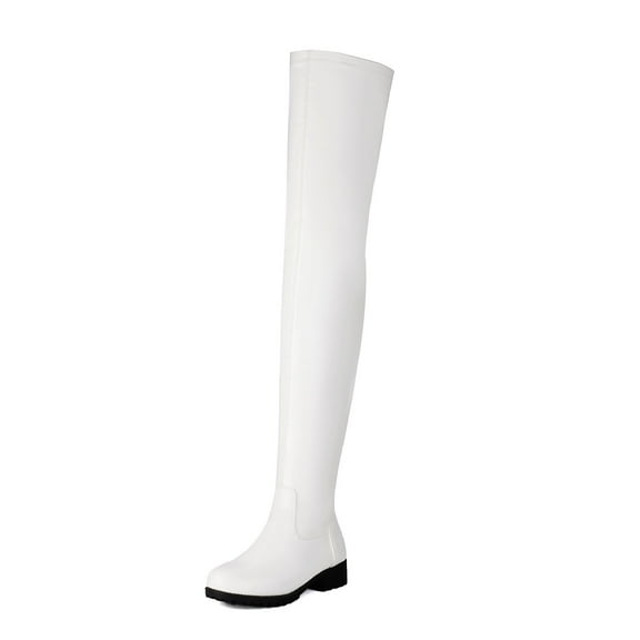 Xiaoxatg European Solid Color Flat Women's Over-The-Knee Boots for Autumn and Winter Fashion 7 White