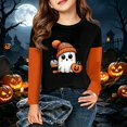 thumbnail image 5 of Halloween Cute Shirts for Girls Size 8-10 Long Sleeve Novelty Cartoon Pumpkin Ghost Bat T-Shirt Thanksgiving Trendy Y2k Crew Neck Tee Tops Black 5-6 Years, 5 of 7