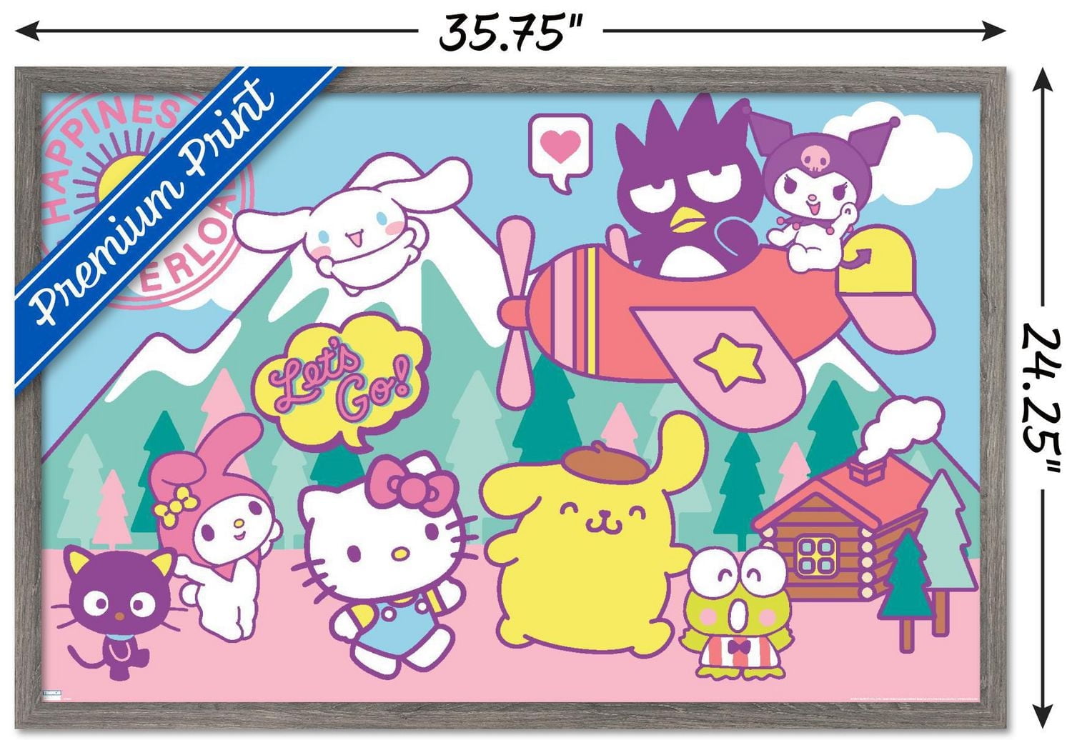 Hello Kitty and Friends - Happiness Overload Wall Poster, 14.725" x 22.375" Framed