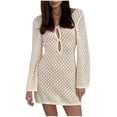 thumbnail image 3 of Taqqpue Women Beach Crochet Cover Ups Summer Solid Color Knit Swimwear Mesh Bathing Suit Hollow Out Dress Plus Size Vacation Swimsuit, 3 of 7